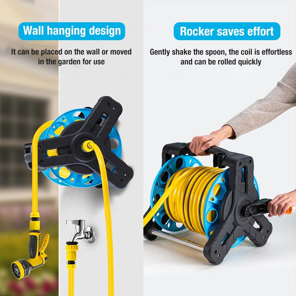 HASTHIP Hose Reel for Garden Hose with Pipe Connector, Labor Saving Hose Reel Hose Holder Gardening, Landscaping, Car Washing, Maximum Length 25m HASTHIP Hose Reel for Garden Hose with Pipe Connector, Labor Saving Hose Reel Hose Holder Gardening, Landscaping, Car Washing, Maximum Length 25m